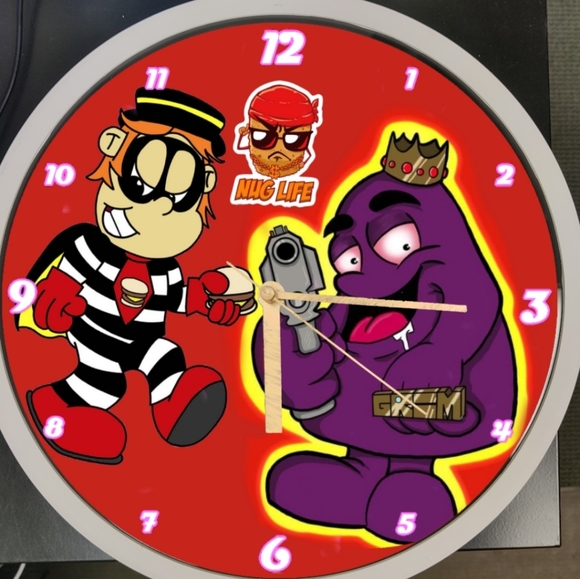Hamburger, Grimace and chicken nuggets thug life led dance light clock - Picture 2 of 4